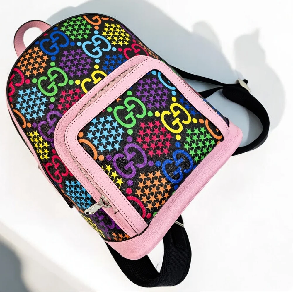 Gucci GG Psychedelic Small Backpack Multicolor Monogram Pink Leather Bag - Picture 5 of 15